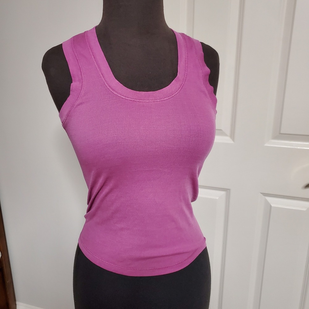 Intimately Free People Purple Ribbed Scoop U-Neck Tank Top Back Seam Womens S/P - Picture 3 of 12